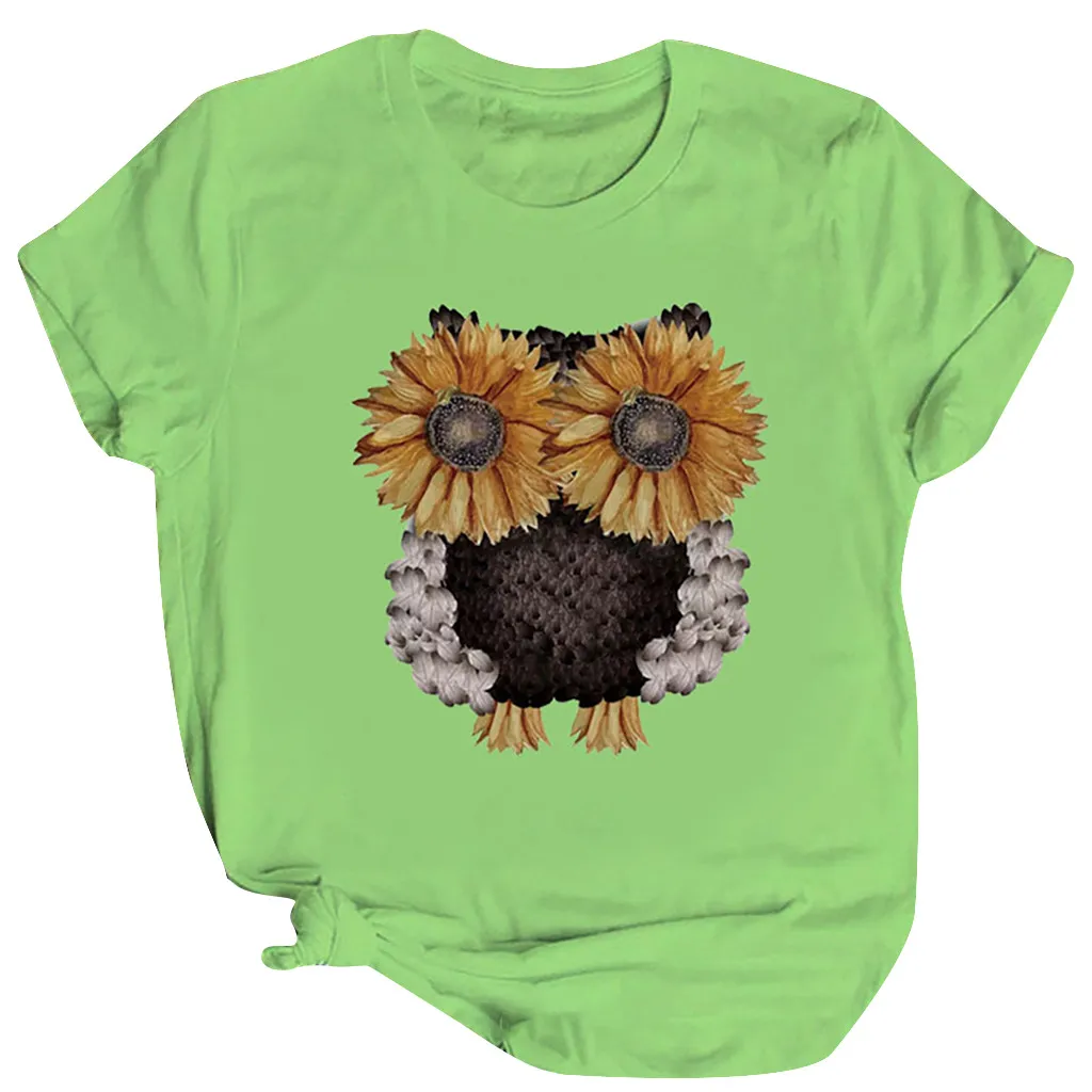 2020 Сова эстетическое с принтом в виде подсолнухов Футболка женская Повседневная