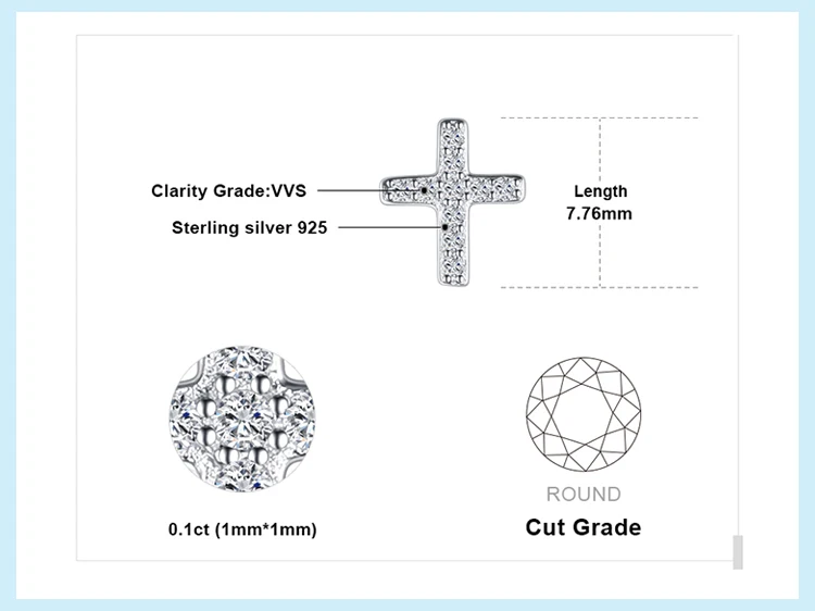 Jewelrypalace 0.1ct кубического циркония Крест Серьги для Для женщин натуральная 925 пробы Серебряные ювелирные изделия Модные Серьги-гвоздики