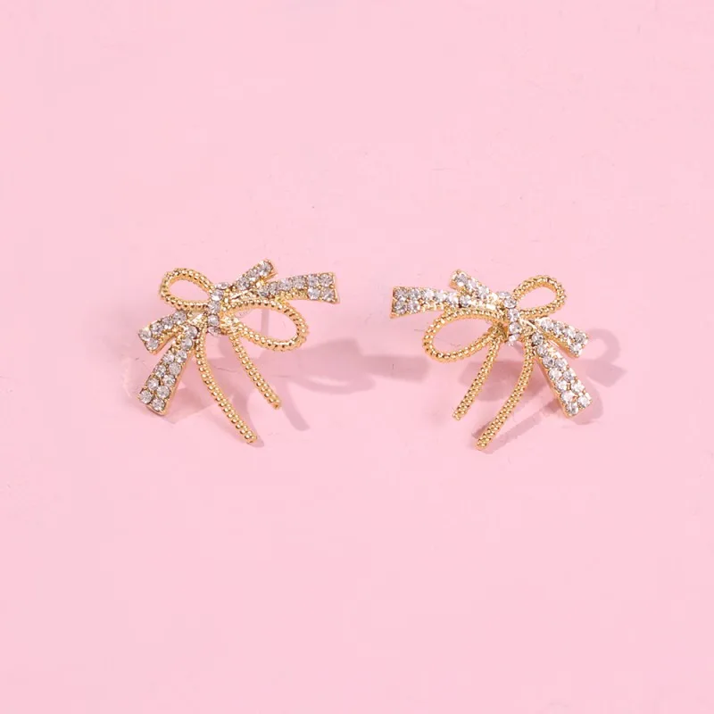 Модные серьги гвоздики со стразами и бантом Женские Ювелирные изделия для