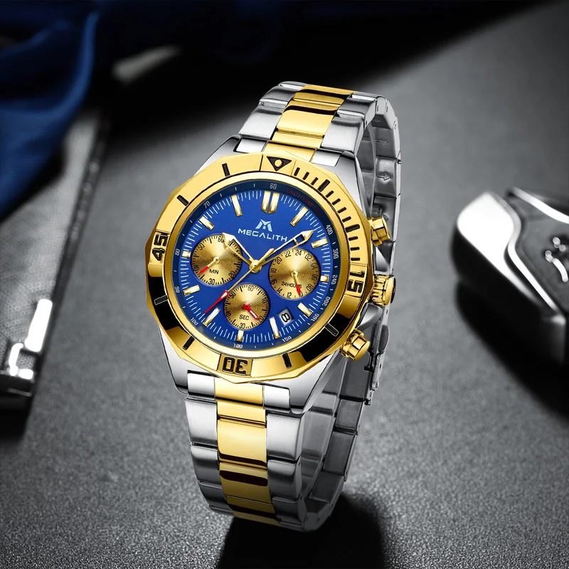 MEGALITH Montre Homme 2019 мужские часы аналоговые кварцевые из натуральной нержавеющей