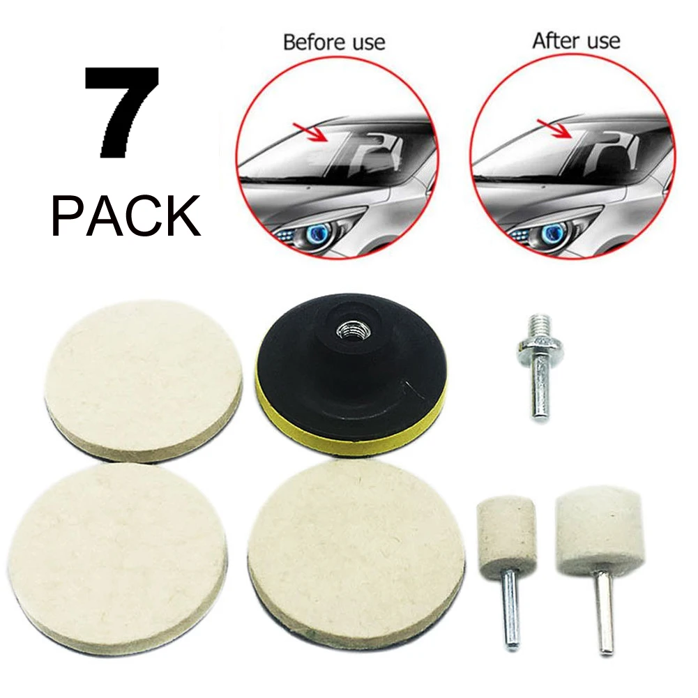 

7PC Glass Polishing Scratch Removal Kit Wool Polishing Wheel Buffing Pads For Car SUV Windshield Front/Rear Window