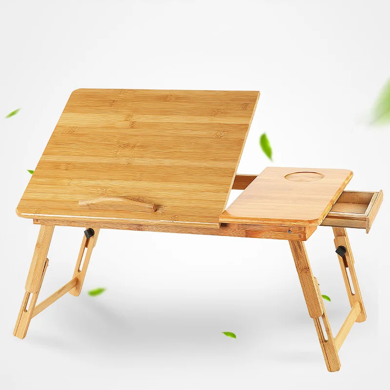

Adjustable Table Laptop Bed Desk Simple Bamboo Rack Shelf Dormitory Bed Lap Desk Portable Book Reading Tray Stand Table