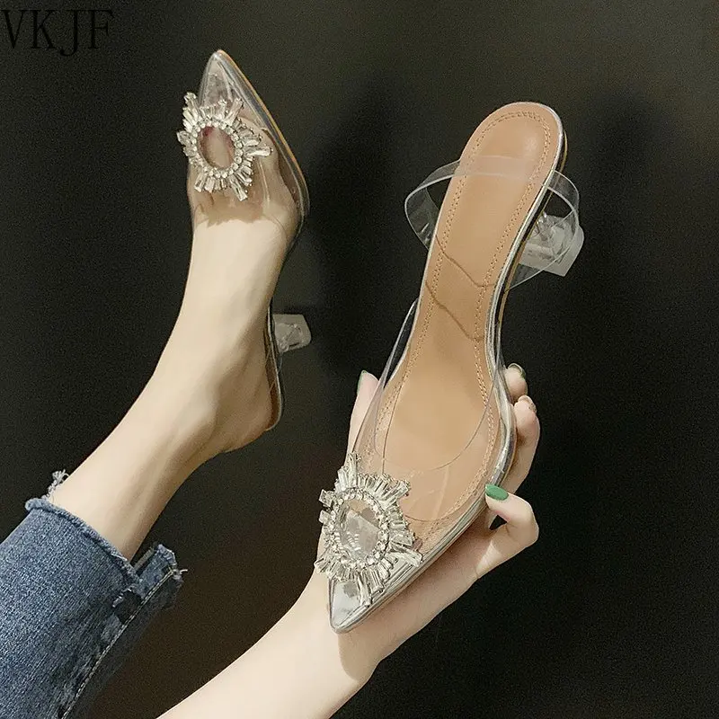 

Сандалии женские прозрачные на высоком каблуке, туфли-лодочки из ПВХ, заостренный носок, прозрачная Хрустальная чашка, пикантная летняя обу...