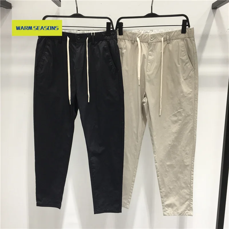 

2021 Summer New Cropped Pants Men's Drawstring Design Elastic Elastic Waist Young Men's Trendy Casual Pants