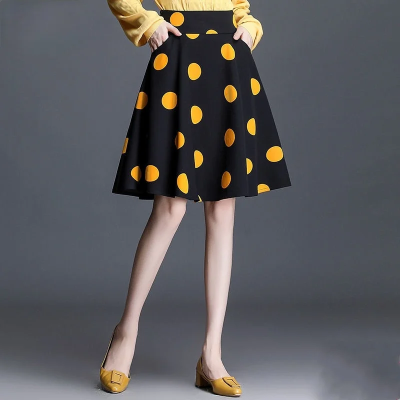 

Women 2021 Summer New Fashion Polka Dot Vintage Skirts Female High Waist Pleated Skirts Ladies Midi Loose Swing Skirts U69