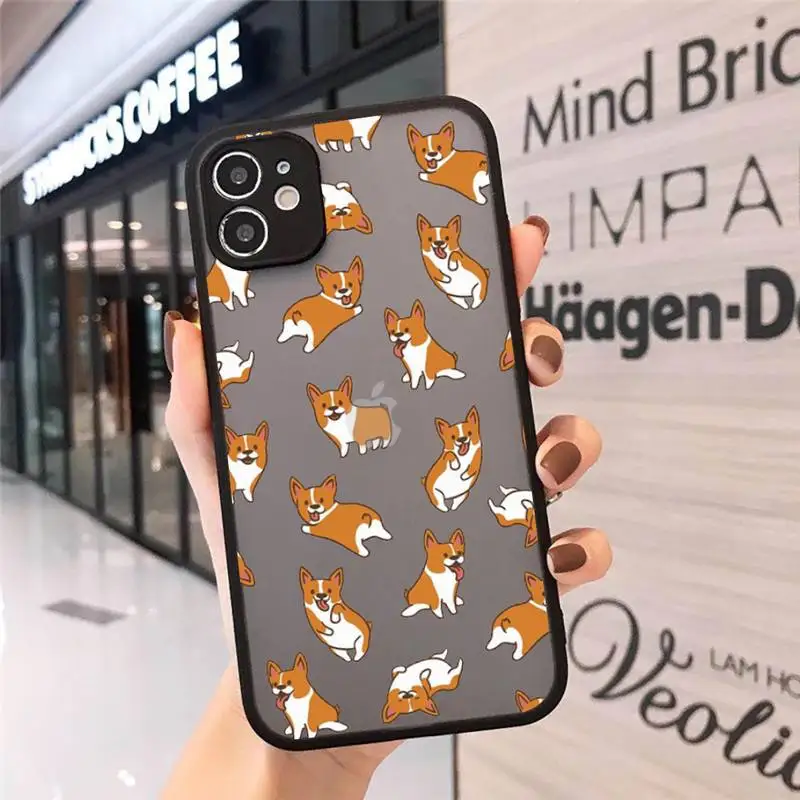 

Cute cartoon animal dog Corgi Phone Cases matte transparent For iphone 7 8 11 12 plus mini x xs xr pro max cover