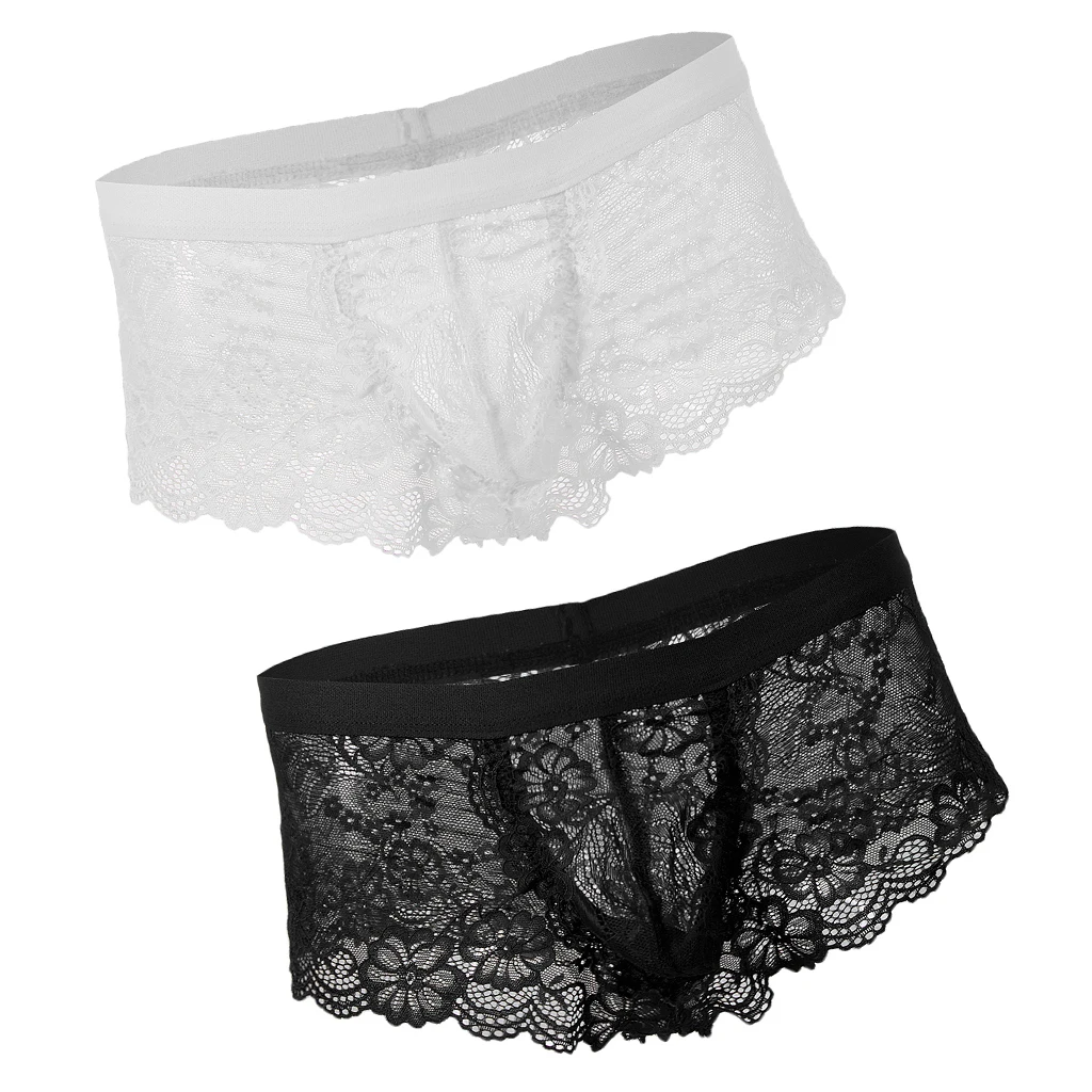 

2x Men See Through Floral Lace Panties Pouch Briefs Underwear Lingerie