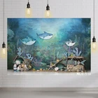 Виниловый фон для фотосъемки с изображением морского дна, воды, рыб, кораллов, детского дня рождения