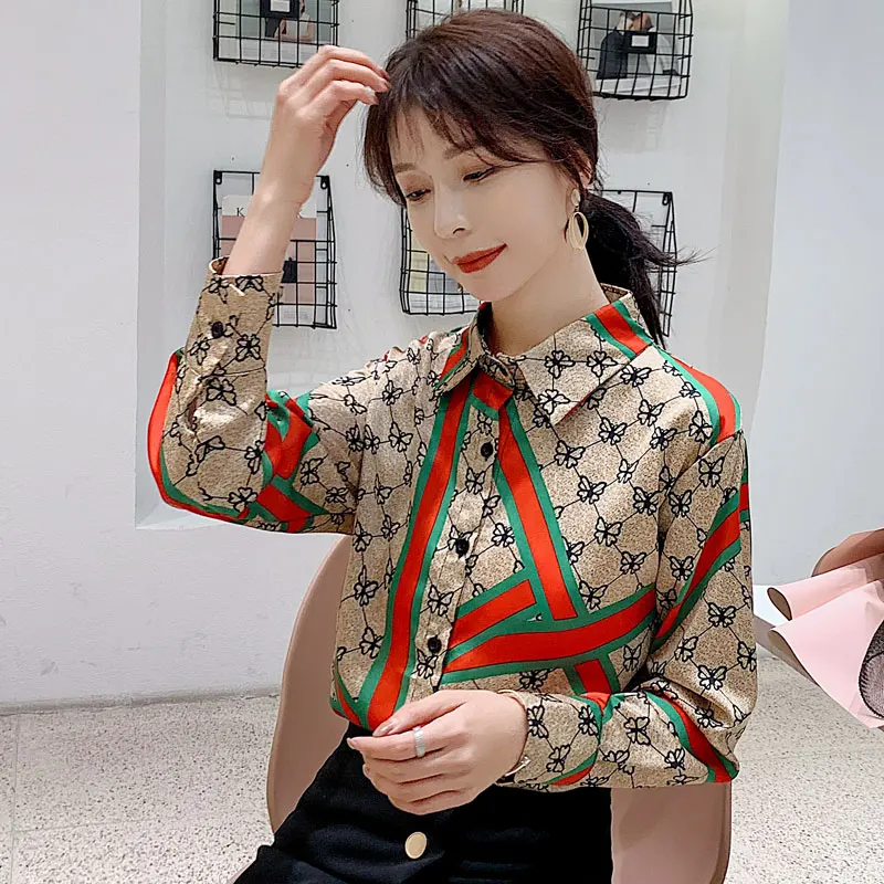 Модная женская блузка в полоску 2020 рубашка Женские Элегантные Осенние