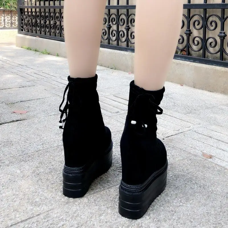 Женские ботинки на танкетке 14 см туфли толстой подошве в римском стиле короткие