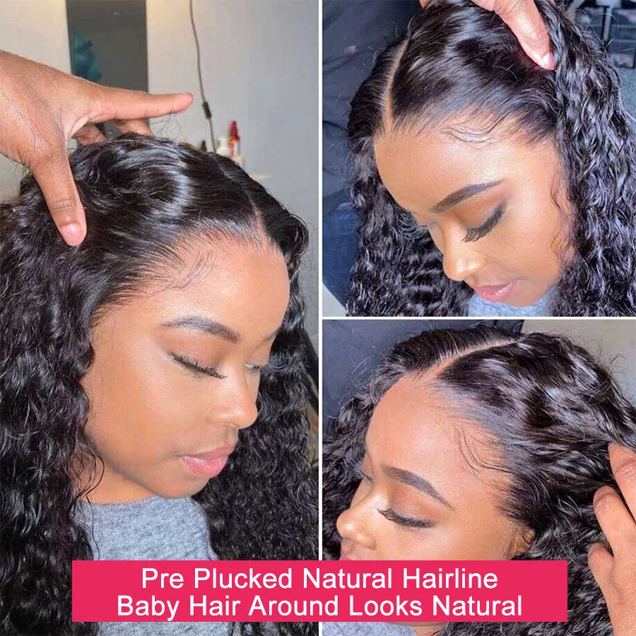 30 Inch HD Lace Frontal Wig Water Wave 250 Density Brazilian Hair Front Human Wigs Curly T Part Remy | Шиньоны и парики