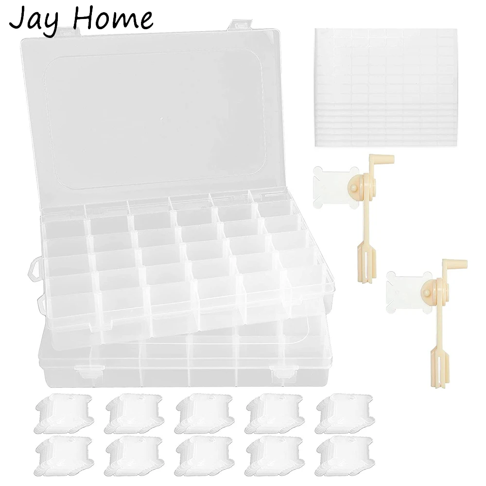36Grids Embroidery Floss Organizer Box &50 Floss bobbins & Bobbin Winder & Number Stickers for Cross Stitch Craft Sewing Storage
