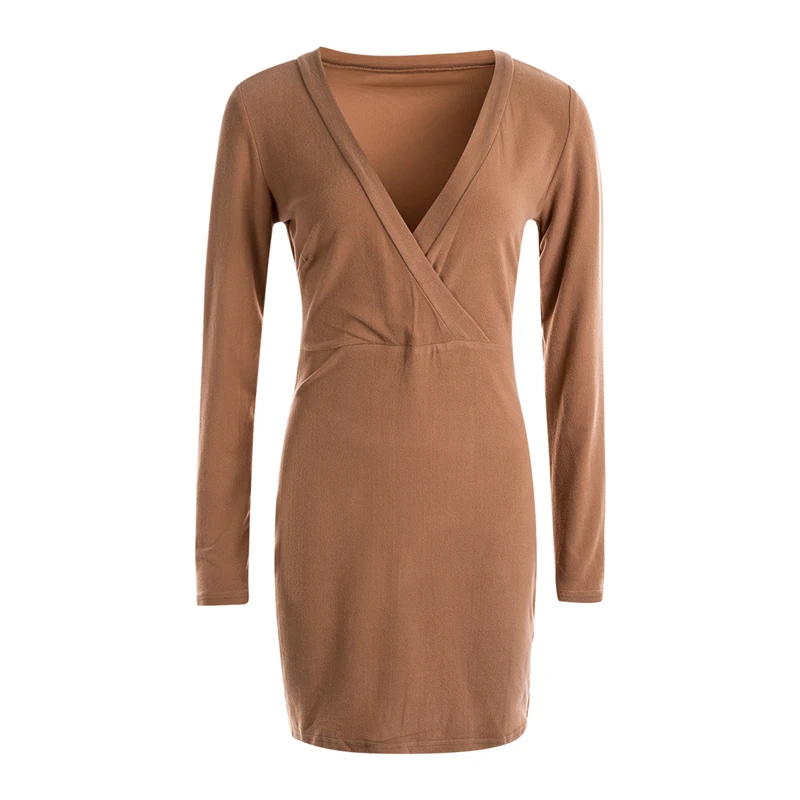 

New Women Solid Slim Dress Autumn Plus Size Sexy V Neck Long Sleeve Dresses Ladies Bodycon Bandage Wraps Dress Party Vestidos