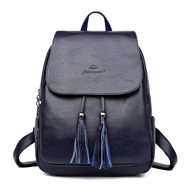Blue Рюкзак Mochila Mujer из натуральной кожи с кисточками, школьный рюкзак на плечо для женщин, рюкзак для девочек-подростков, рюкзак - Цвет: Blue