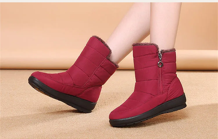 Женские ботинки; теплые женские зимние ботинки на низком каблуке; Botas Mujer; большие размеры; Зимние ботильоны; Женская водонепроницаемая зимняя обувь