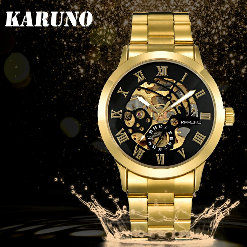 KARUNO роскошные золотые мужские часы автоматические механические для мужчин Relogio
