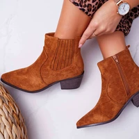 ladies ankle boots suede pointed toe shoes ladies casual mid heel shoes ladies retro short boots ladies shoes