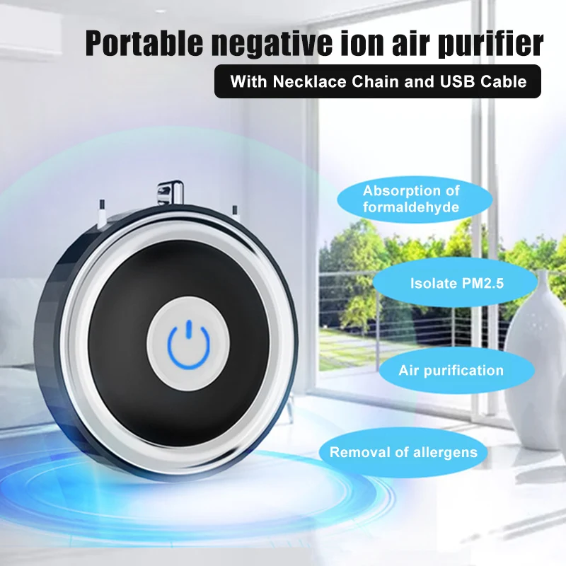 

Portable Air Purifier Household Purifier Eliminates Smoke Dust Pollen with Necklace Chain and USB Cable B88