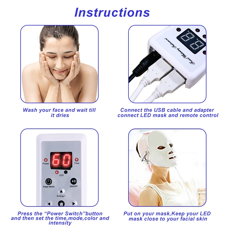 7 цветов Светодиодная маска для лица Корейская фотонная терапия отбеливающая