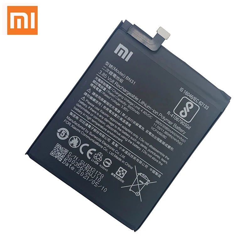 Аккумулятор Xiao Mi BN31 для Xiaomi 5X Mi5X Redmi Note 5A/Pro A1 Y1 Lite S2 3000 мАч | Мобильные телефоны и
