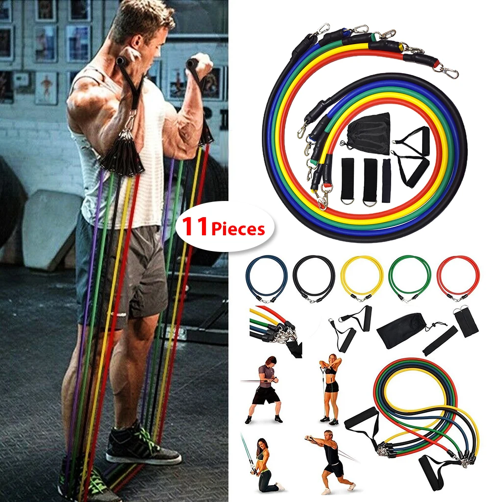 

11 Pieces Resistance Bands Set with Foam Handles Workout Bands Gym Yoga Kit