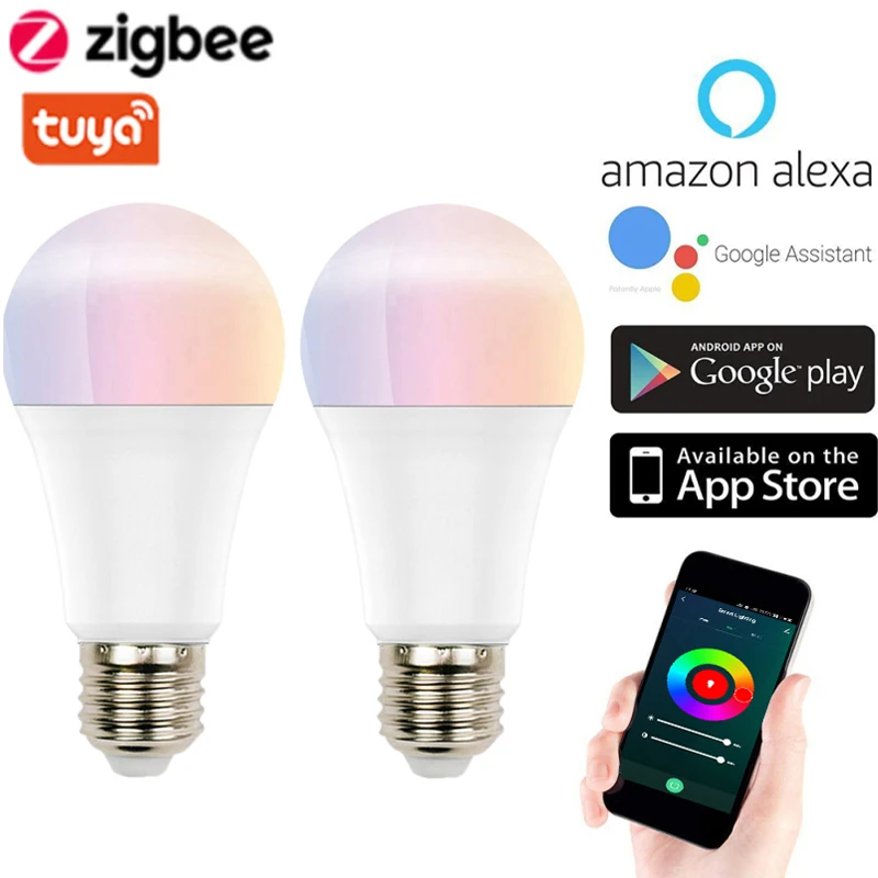 

2pcs ZigBee3.0 Tuya Smart Led Lamp Bulb Light E27 220V 110V RGB+W+C Works With SmartLife App Alexa Echo Hub Google Smart Home