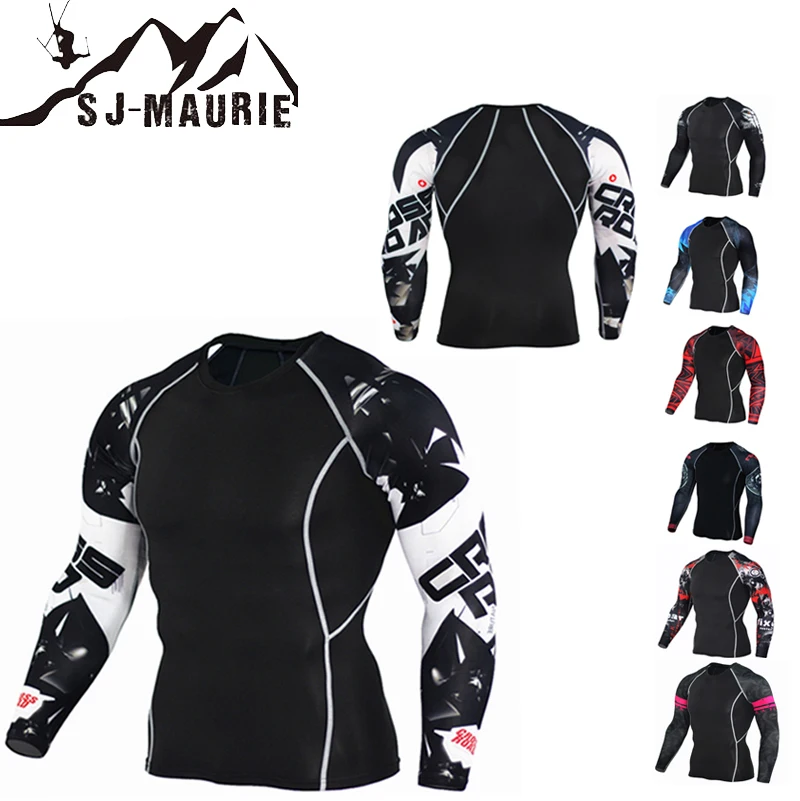 SJ MAURIE футболка для бега с 3D принтом компрессионная мужская спортивная длинным