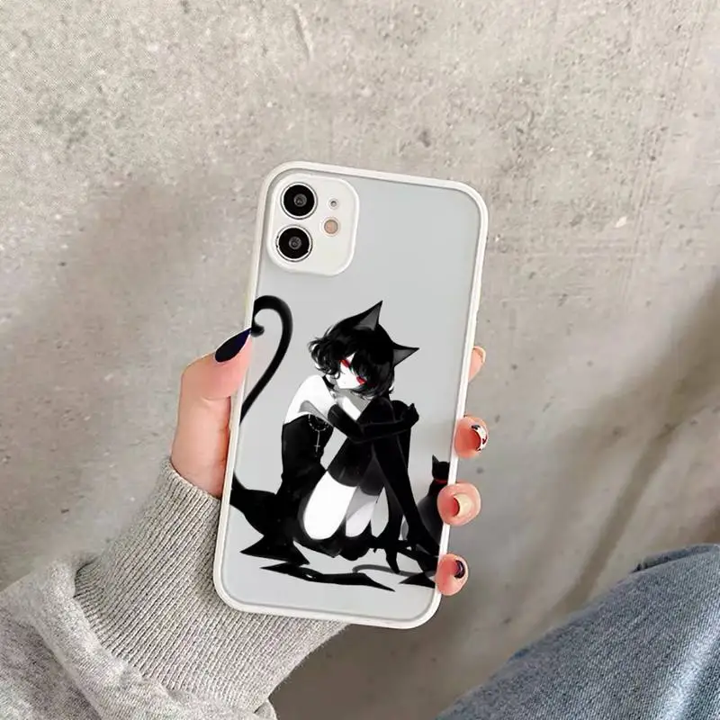 

Anime Loli Gothic Cat Phone Case For iPhone 12 11 Mini Pro XR XS Max 7 8 Plus X Matte transparent White Cover