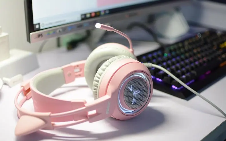 Новый Somic G951 розовый кошачьими ушками игровая гарнитура 7 1 канала стерео по