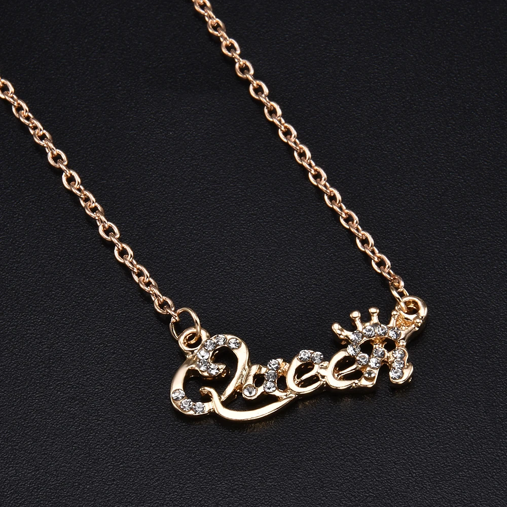 Модное блестящее ожерелье цепочка с подвеской элегантная буква Queen Стразы