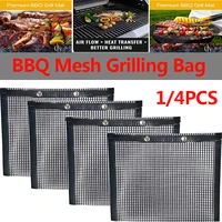 14pc reusable non stick bbq grill mesh bag barbecue baking isolation pad outdoor picnic camping grilling parrilla kitchen tools