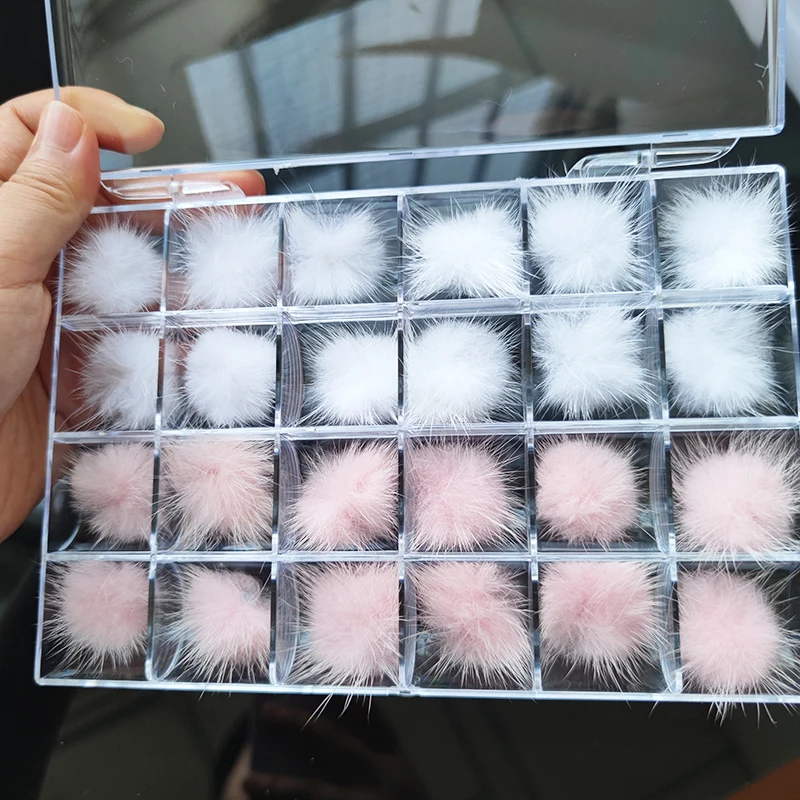 

24Pcs Detachable Magnet Ball Fluffy White+Pink 3D27*27mm Puffy Pom Pons Kit Jewelry Manicure Accessories DIY Nails Charms In Box