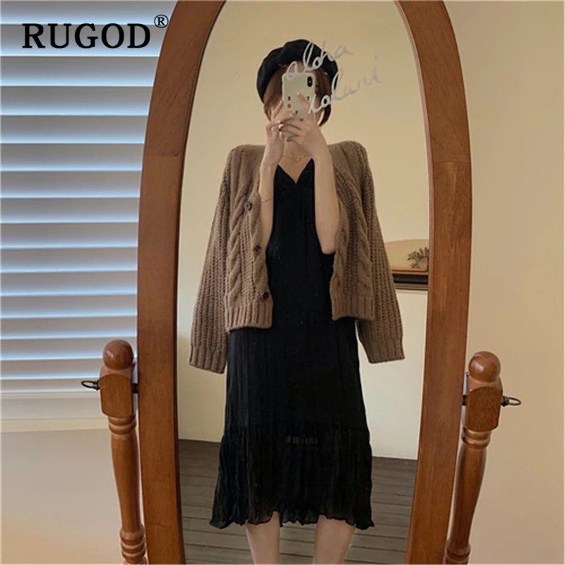 RUGOD Vintage solid knitted cardigan sweater women Elegant single-breasted twisted auturm winter clothes 2019casual coat |