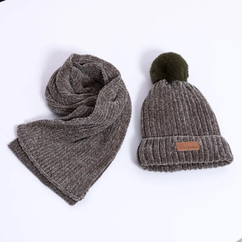 Deep Gray 2Pcs 2 шт./3 шт./компл., детские наборы шарф Шапка Зимняя Теплая Бархатная шапка шарф перчатки для маленьких мальчиков и девочек, костюмы хлопковая шерсть Младенческая шапочка, шапки - Цвет: Deep Gray 2Pcs