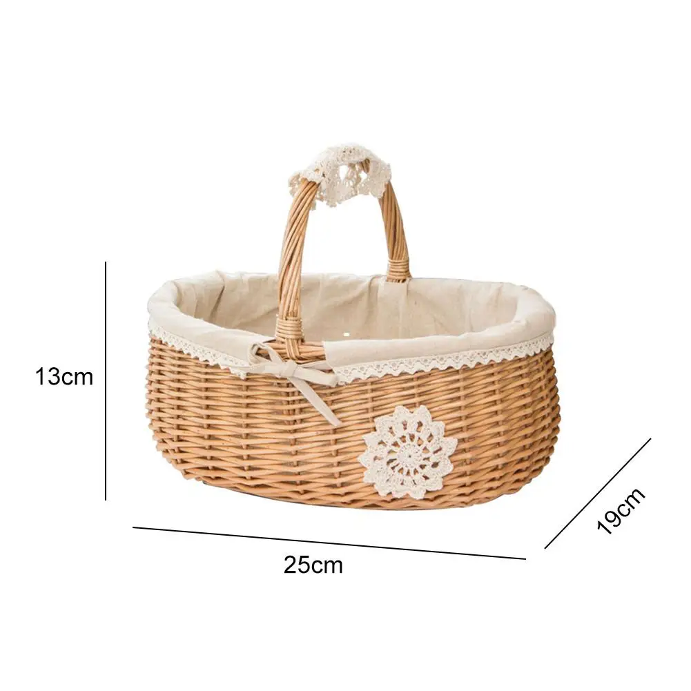 

Hand Woven Wicker Rattan Storage Basket Box Multi-use Outdoor Picnic Food Storage Basket Home Decorative Fruit Flower Baskets