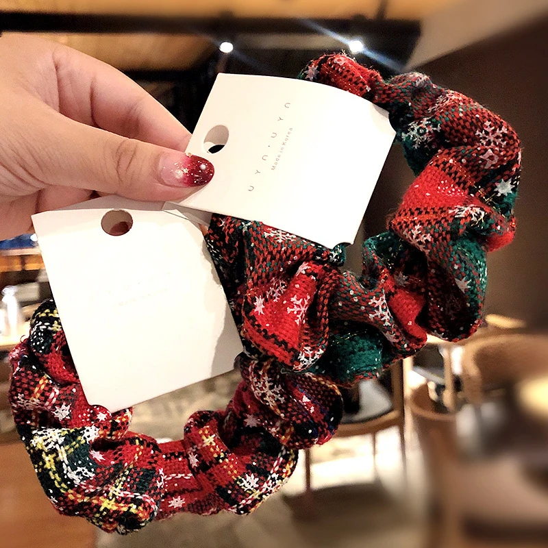 Новогодняя резинка для волос с красным принтом клетчатой снежинки для женщин и девочек.