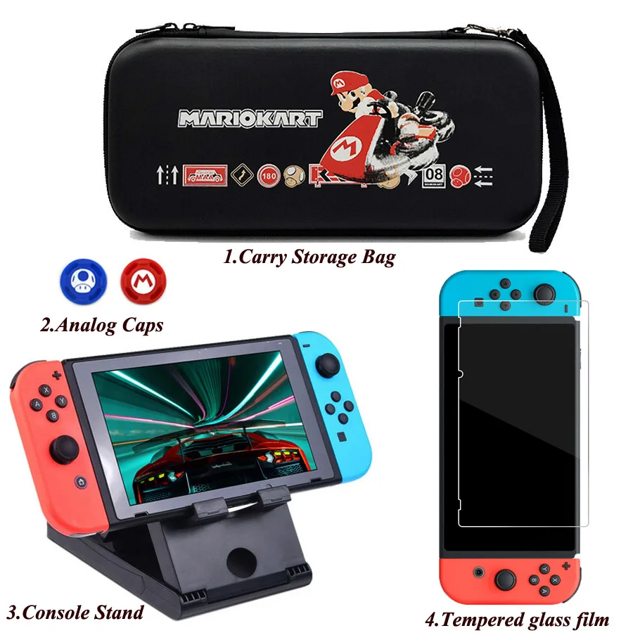 5 в 1, сумка для хранения с рисунком, консольная стойка, пленка из закаленного стекла для Nitendo nintendo, аксессуары для переключателей