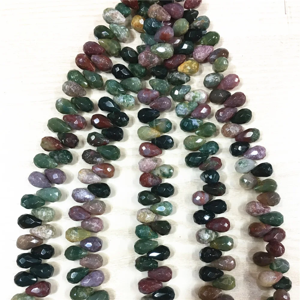 

1 Strand/44Pcs 8x12mm Natural Green Indian Agate Facet Teardrop Loose Beads For DIY Jewelry Making Accessories Boutique Gift