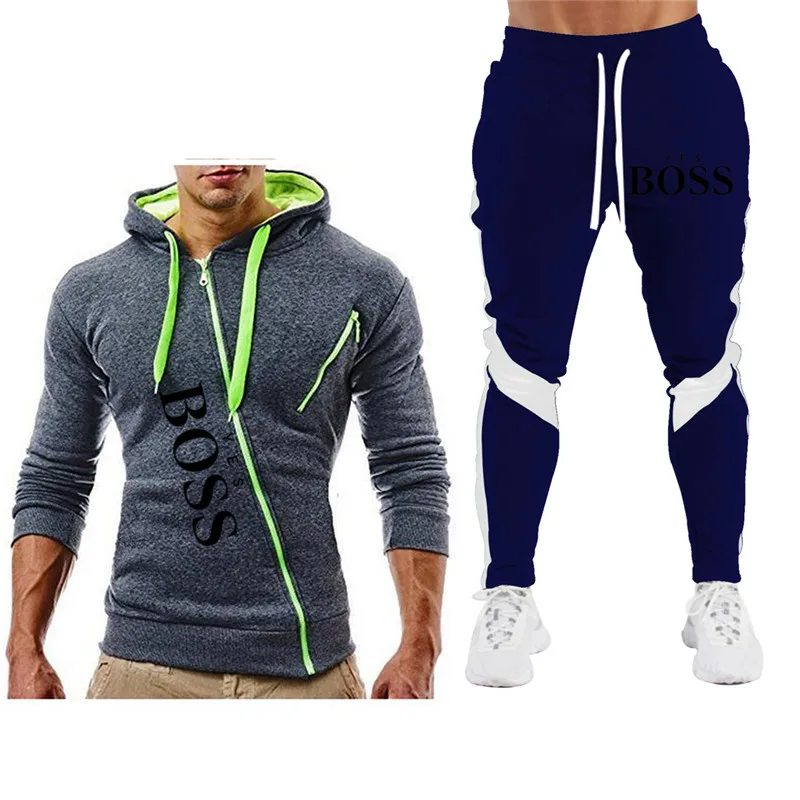 

Winter Men's Tracksuit 2 Pieces Set Hoodies+Pants Sport Suits for Men Sweatshirt Zipper Hoodies Men's Clothing Sets Sportswear