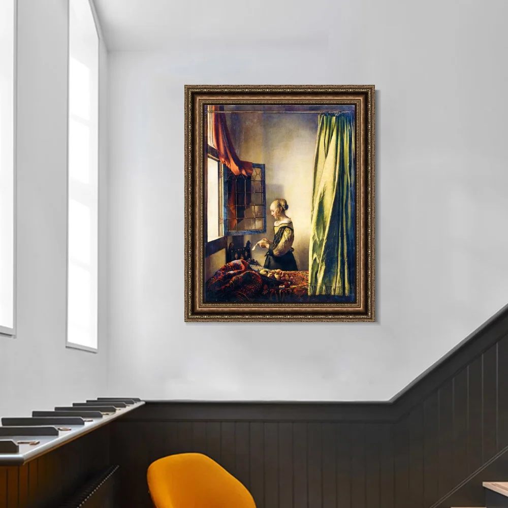 Девушка, читающая письмо от открытого ветра от Johannes Vermeer, настенный арт, плакат и печать, холст, живопись, Декор, картина для домашнего декора