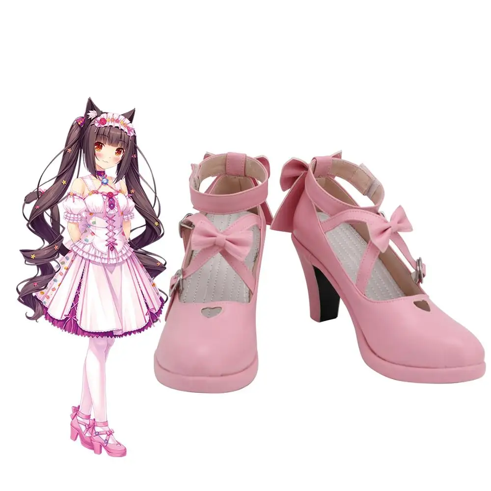 Nekopara Chocola Cosplay Shoes Pink High Heel Sandals Custom Made Any Size for Halloween Party Cosplay Accessories