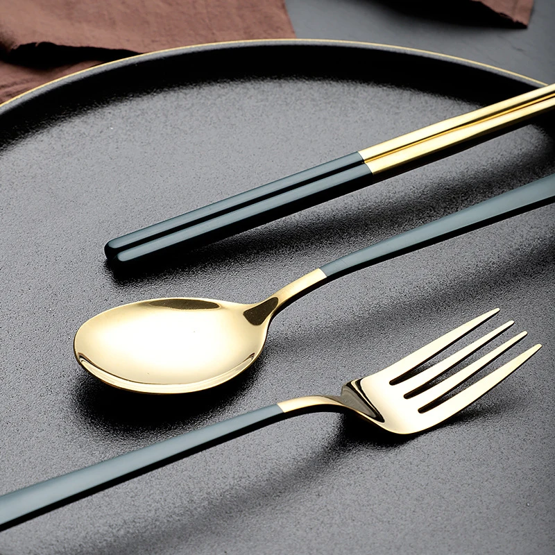 3PCS/Set Cutlery Spoon Fork Chopsticks Set Dinnerware Lunch Tableware With Box 304 Stainless Steel Portable Kitchen Accessories | Дом и сад