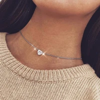 kpop popular fashion new zircon short chain peach heart love pendant necklace lover gift couple pendants choker