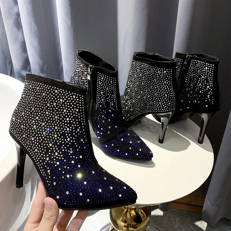 9 см женские ботильоны пикантная обувь с украшением в виде кристаллов Стразы