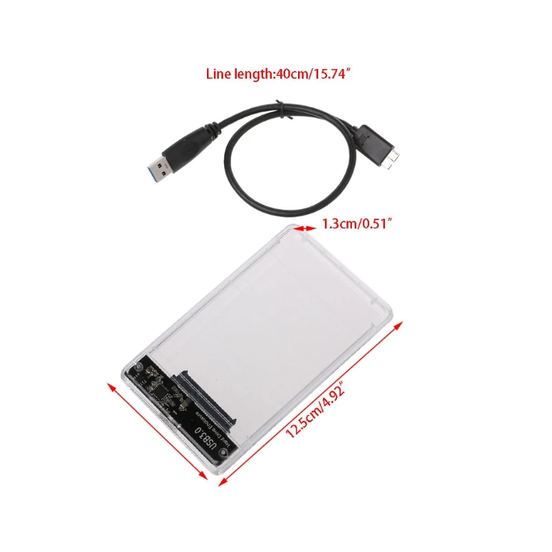 

2.5" USB 3.0 SATA HDD Hard Disk Drive External Enclosure Full Transparent Case