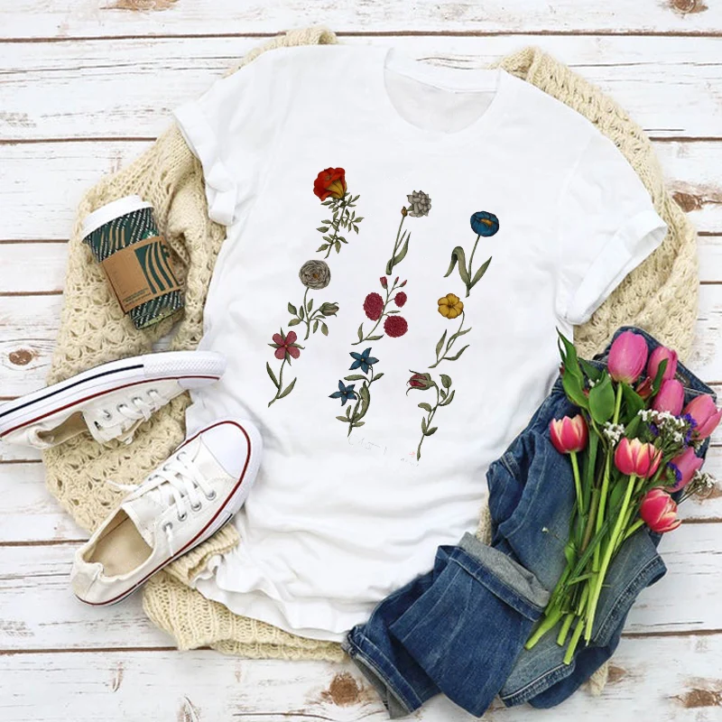 

Women Graphic Flower Casual 90s Plant Fashion Print Summer Shirt Tops Lady Clothes T-Shirt Womens Clothing Tee Female T Shirt