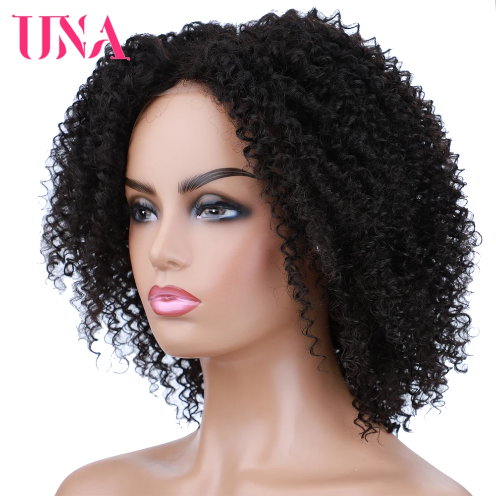 Короткие синтетические парики UNA, афро кудрявые вьющиеся натуральные волосы, парик на сетке для женщин, доступны черные натуральные Смешанн...