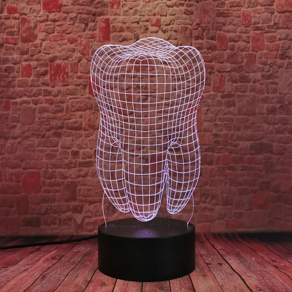 

Зуб движущиеся и игрушечные фигурки, 3D led Настольная лампа Ночной светильник визуальный Иллюзия 7 цветов Изменение светильник флэш модель р...