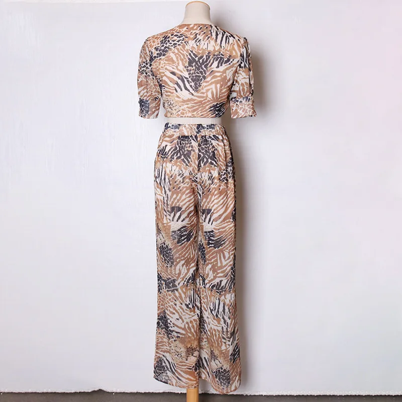 Женские брюки наборы цветочный принт Обрезанные Топы и высокая талия