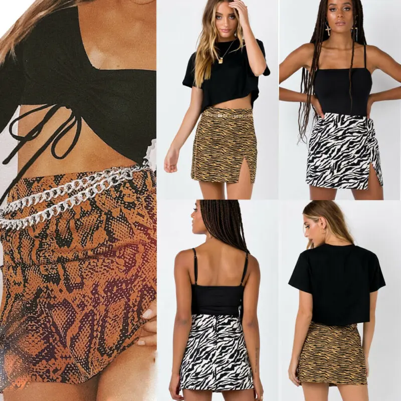 Юбка женская летняя со змеиным принтом и разрезом трапециевидная с завышенной